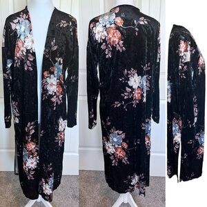 Floral Velour Velvet Cardigan Duster Robe